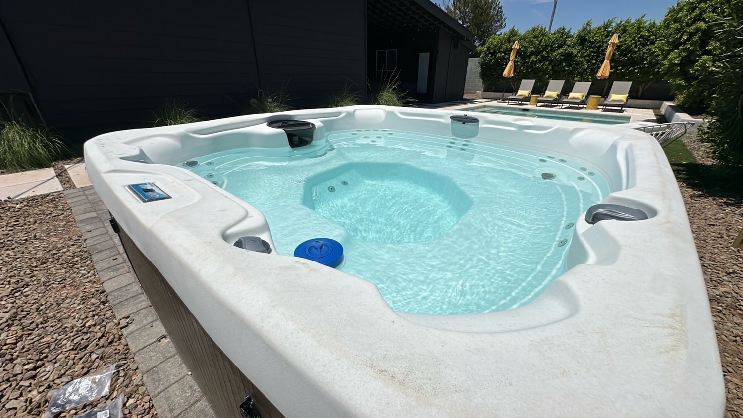 Private hot tub in backyard resort setting